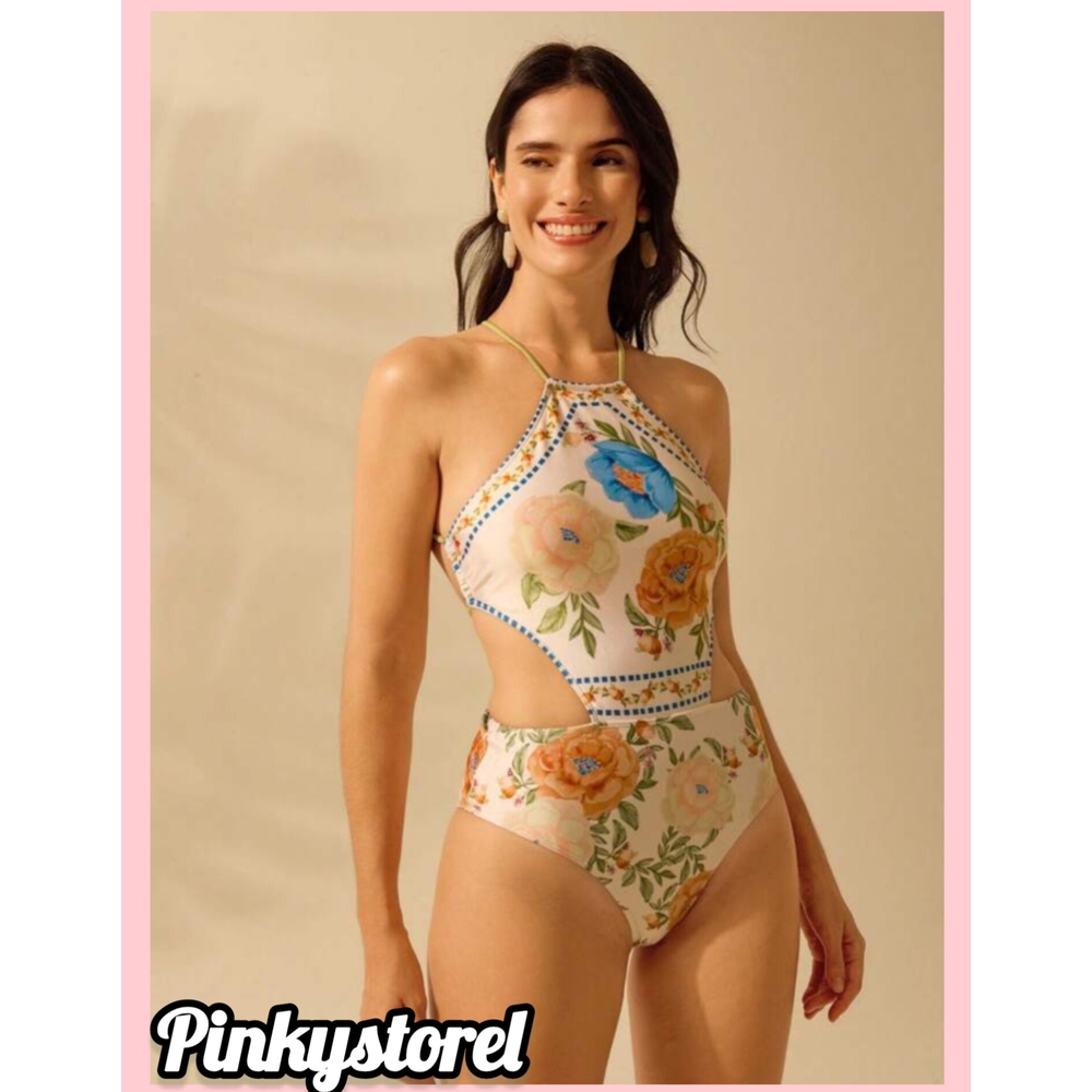 Floral Halter One-Piece Swimsuit - Picture 3 of 8